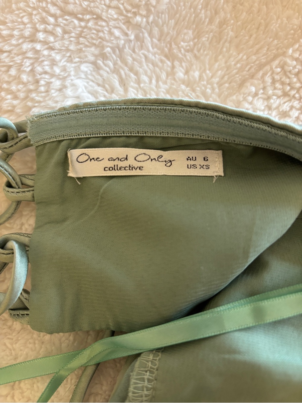 Strapless Sage Green Midi Dress with Ruched Bodice - Picture 4 of 4